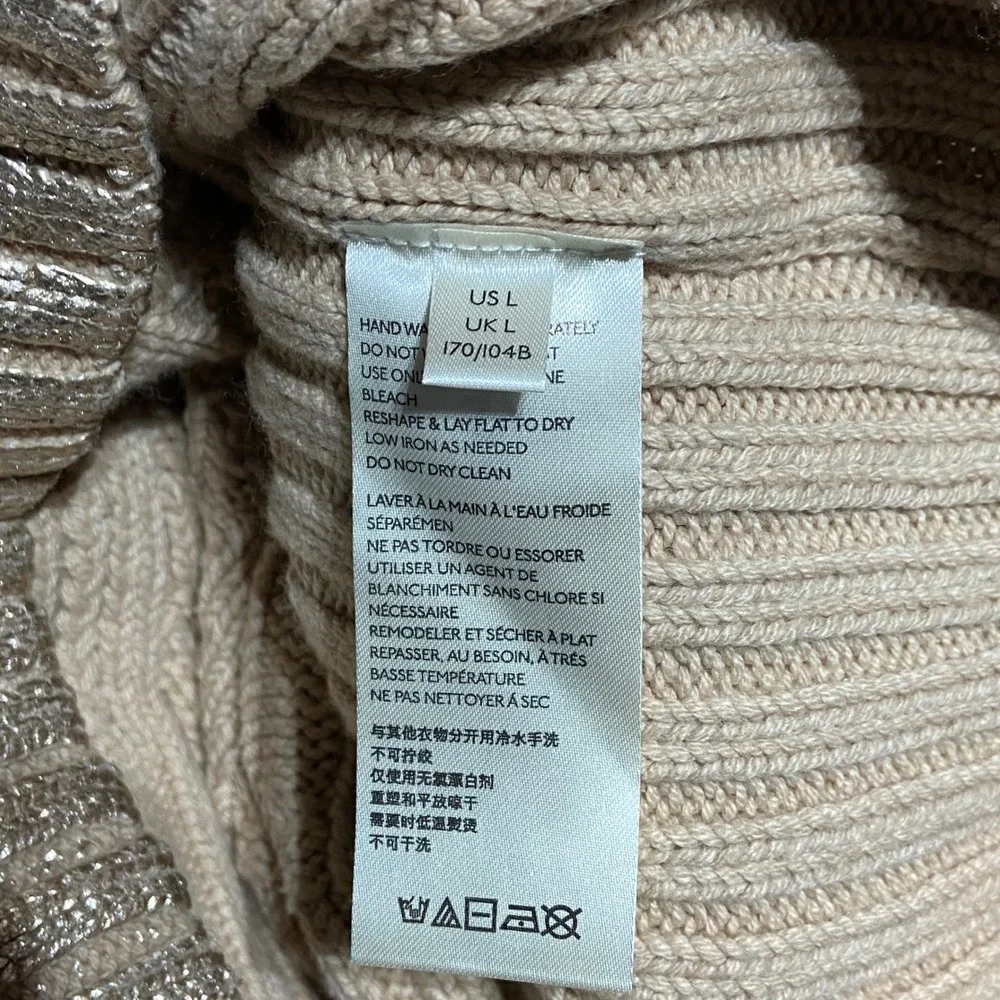 Free People Women's Good as Gold Sweater Dress LARGE Cable‎ Knit Metallic Party
